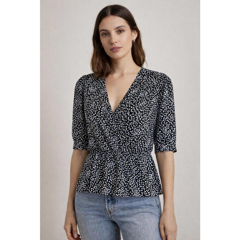 The Kooples Summer Dot Peplum Wrap Blouse 100% Viscose US Small FR 1 NWT $225